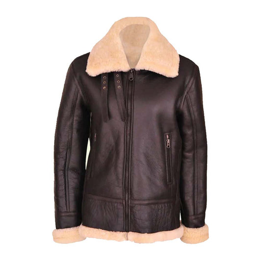 B3 Brown Leather Aviator Jacket For Women