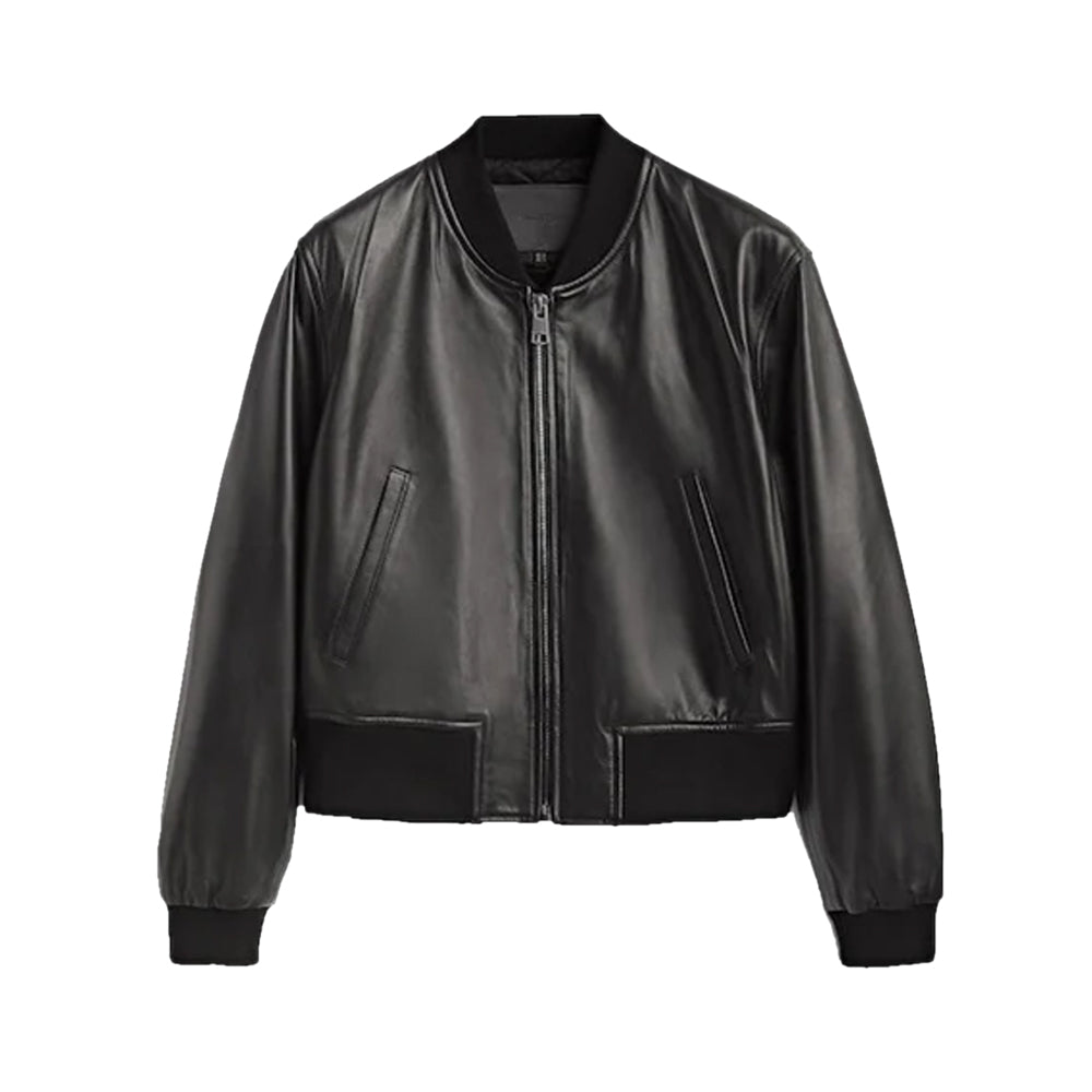 Black Beauty Women's Leather Bomber Jacket in Black