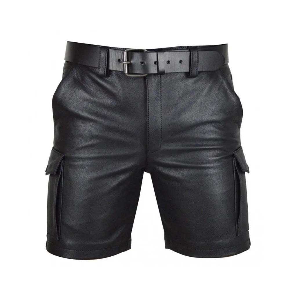 Black Classic Leather belt Shorts for Men
