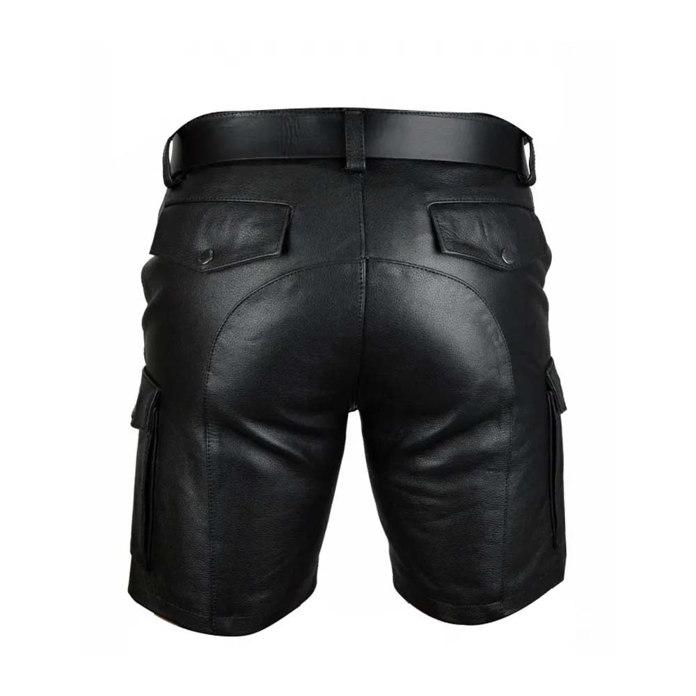 Black Classic Leather belt Shorts for Men