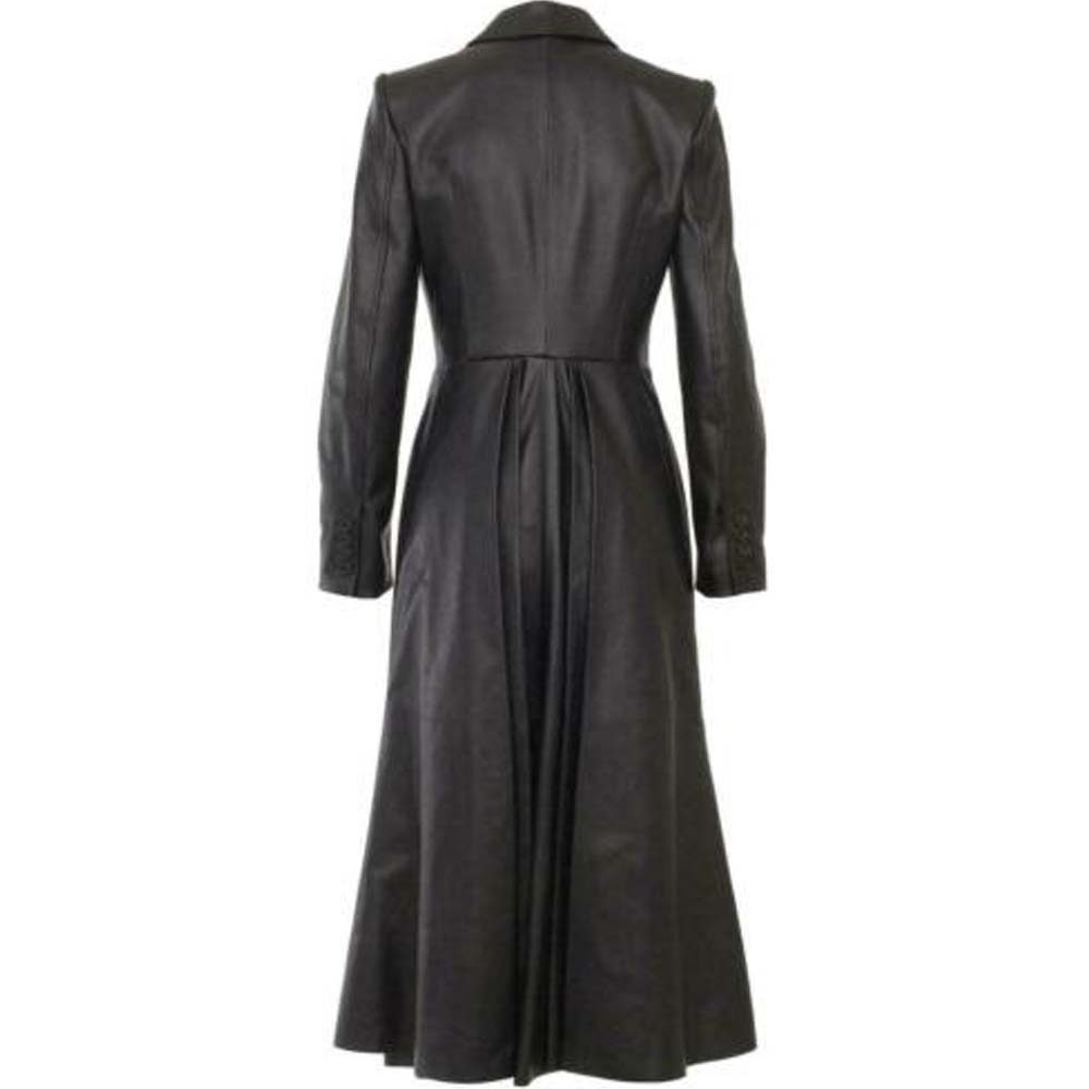 Black Genuine Long Trench Leather Coat For Women
