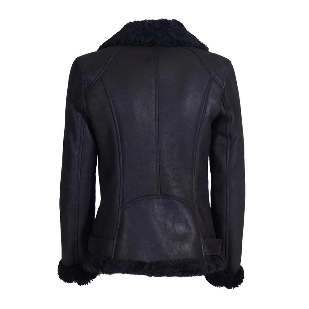 Black Shearling Leather Jacket For Women