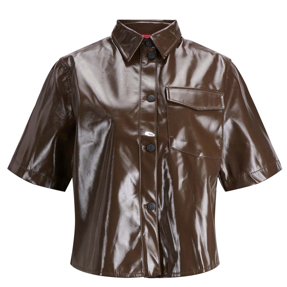 Brown Genuine Leather Shirt For Women