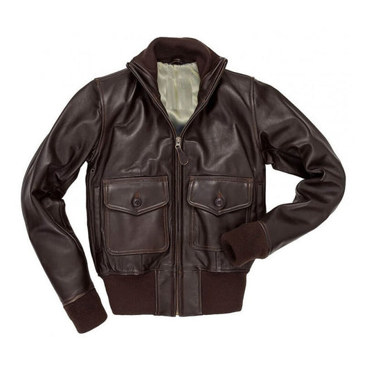 women's classic brown leather bomber jacket