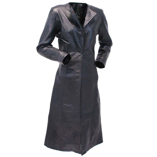 Dark Gray Leather Trench Coat For Women