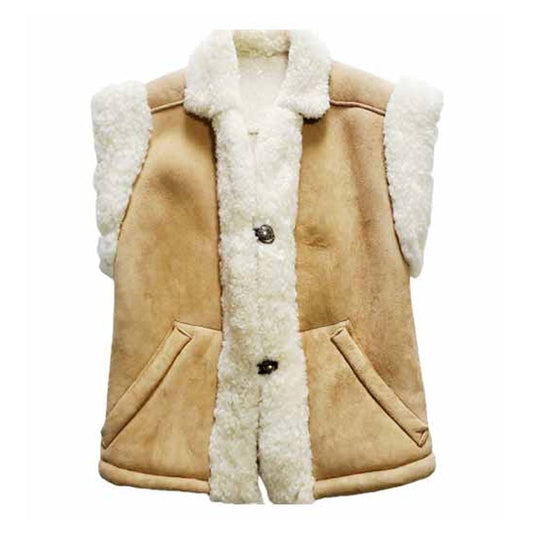 Light Brown Shearling Leather Vest For Women