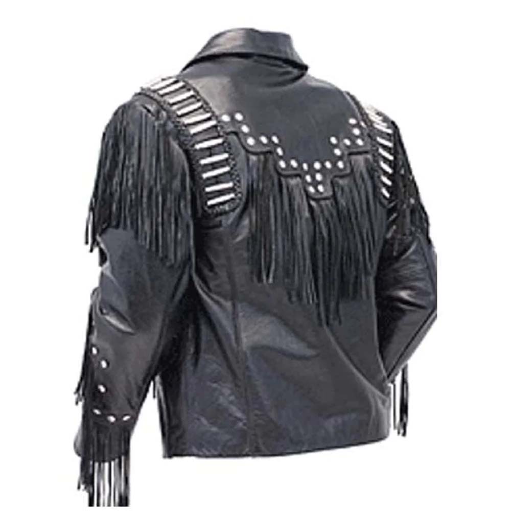 Mens Fashion Western Style Real Leather Motorcycle Jacket Black
