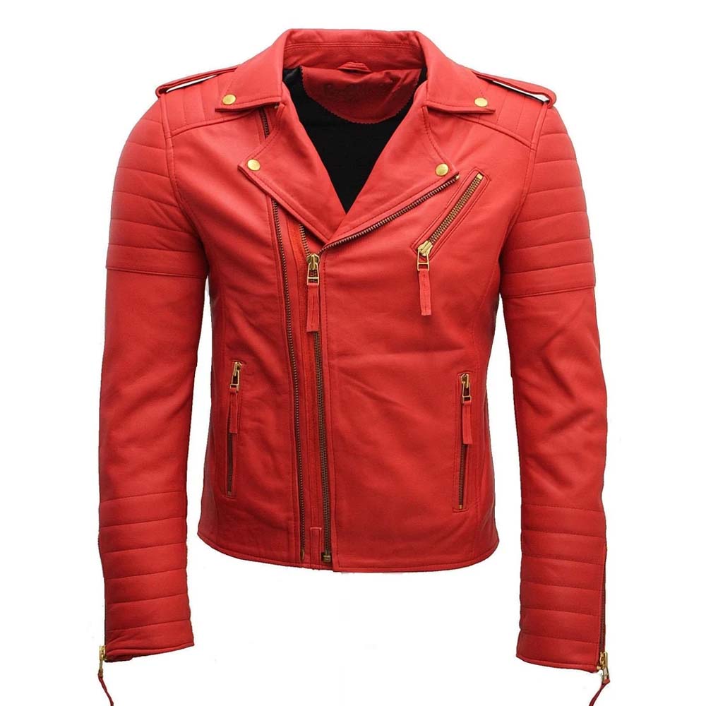 Men's Motorcycle Red Genuine Leather jacket | Premium Leather Outerwear