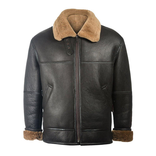 Men brown Aviator Leather Shearling Jacket