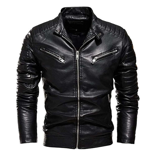 Mens Black Fashion Zipper Leather Jacket