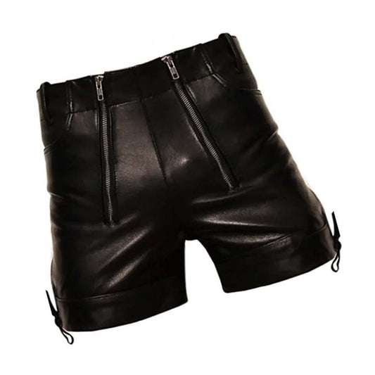 Mens Black Unique Fashion Real Leather Shorts