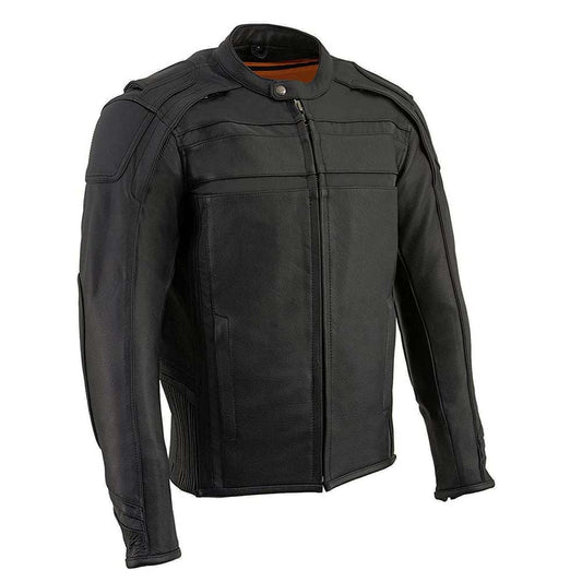 Mens Black Vented Reflective Leather Jacket