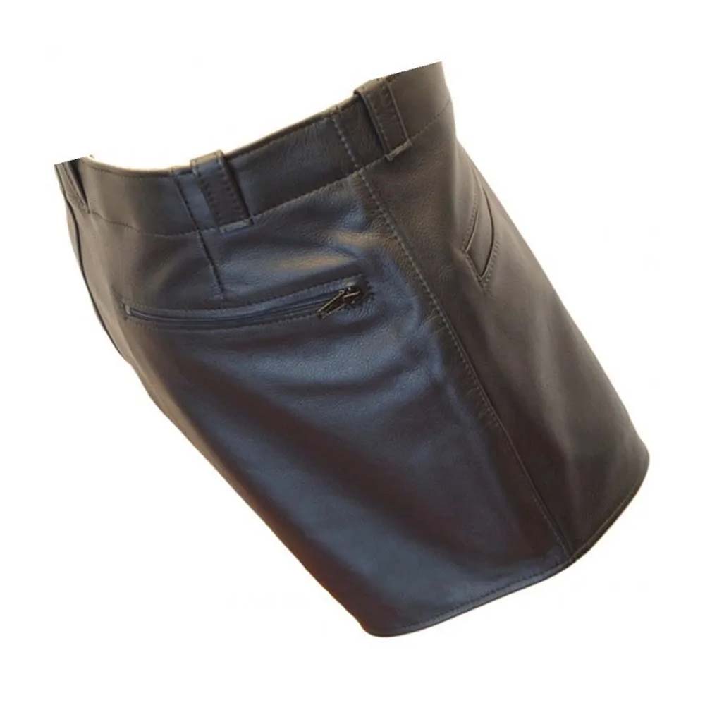 Mens Jet Black Fashion Real Leather Shorts