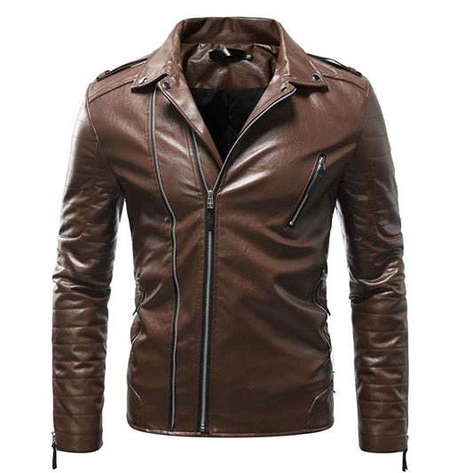 Mens Brown Genuine Leather Sports Jacket