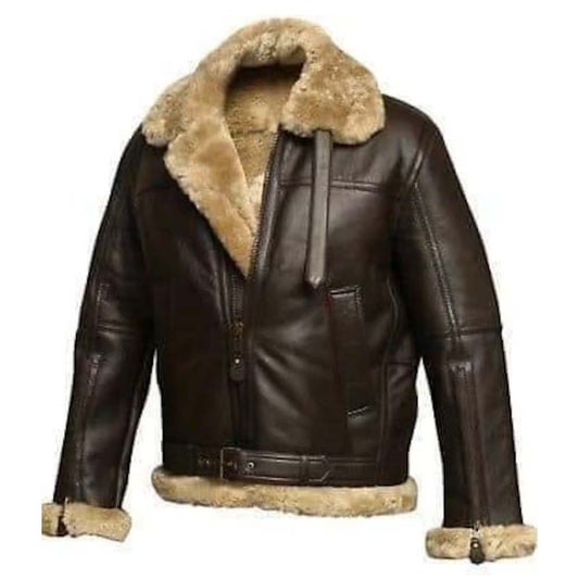 Mens Brown Real Shearling Leather Jacket
