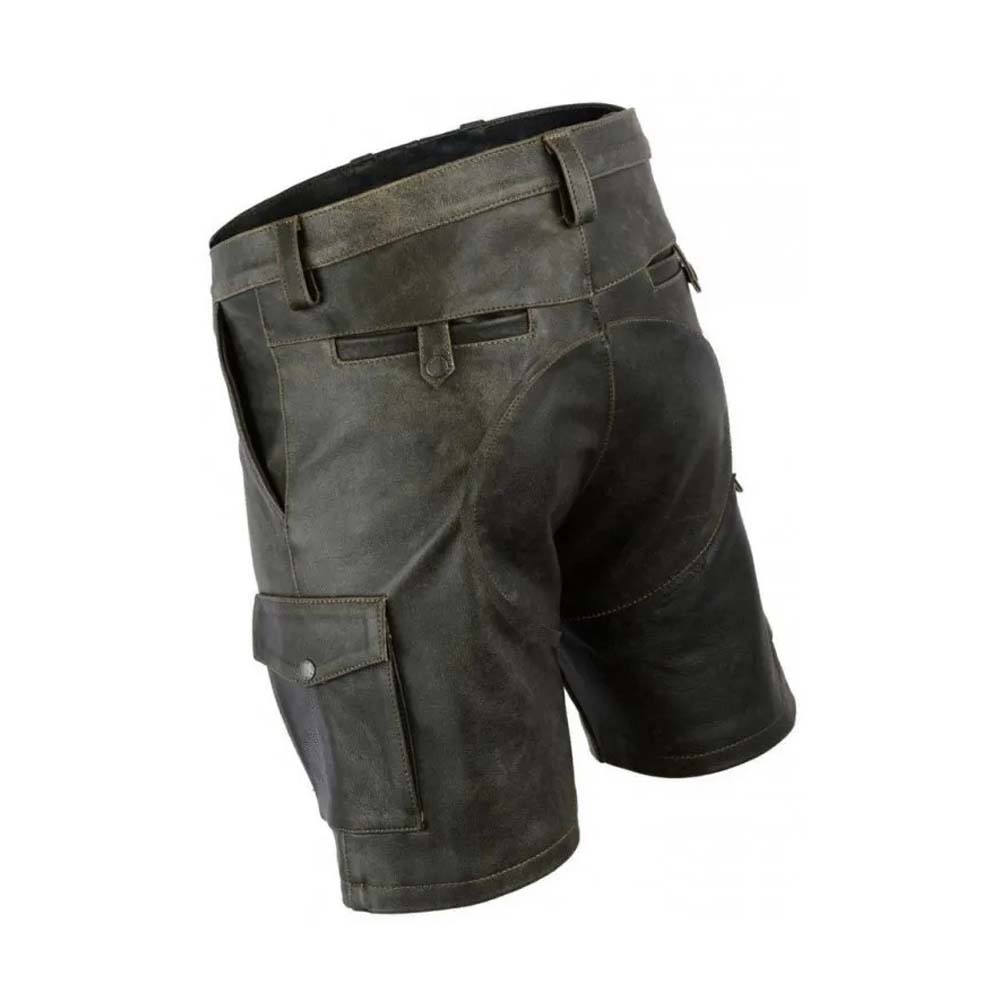 Mens Double Front Zipper Leather Cargo Shorts