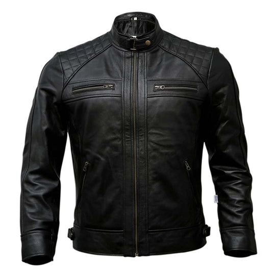 Mens Genuine Biker Leather Jacket Black