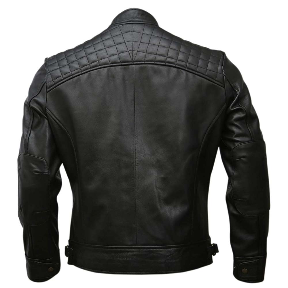 Mens Genuine Biker Leather Jacket Black
