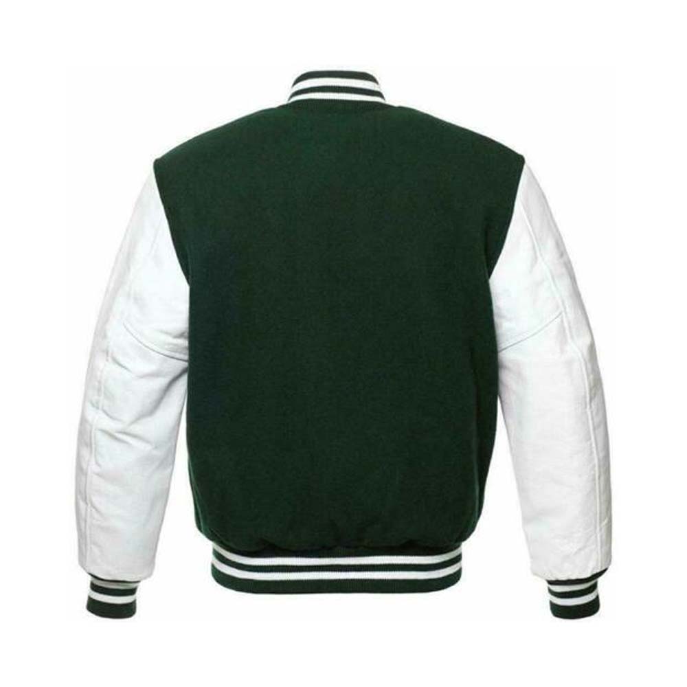 Mens Genuine Green Varsity Leather Letterman Jacket