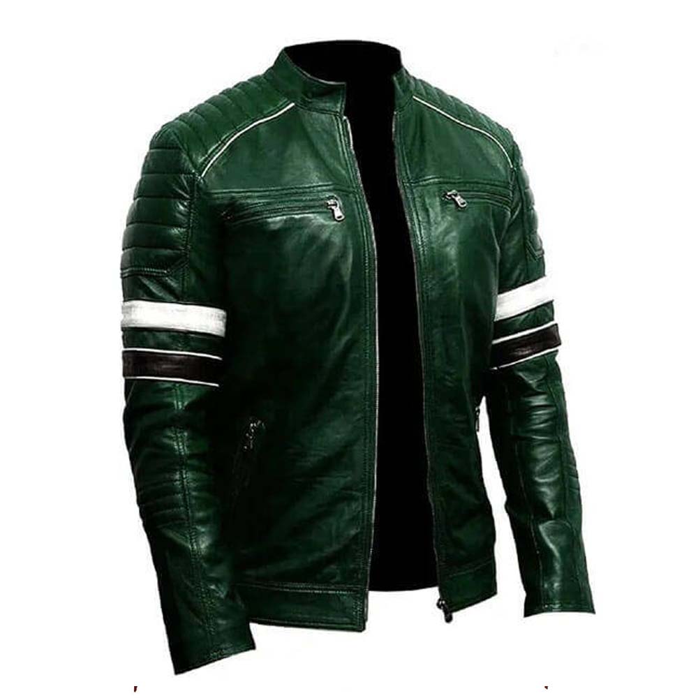 Men Green Biker Leather Jacket