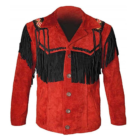 Mens Seude Colour Red and Black Western Leather Jackets