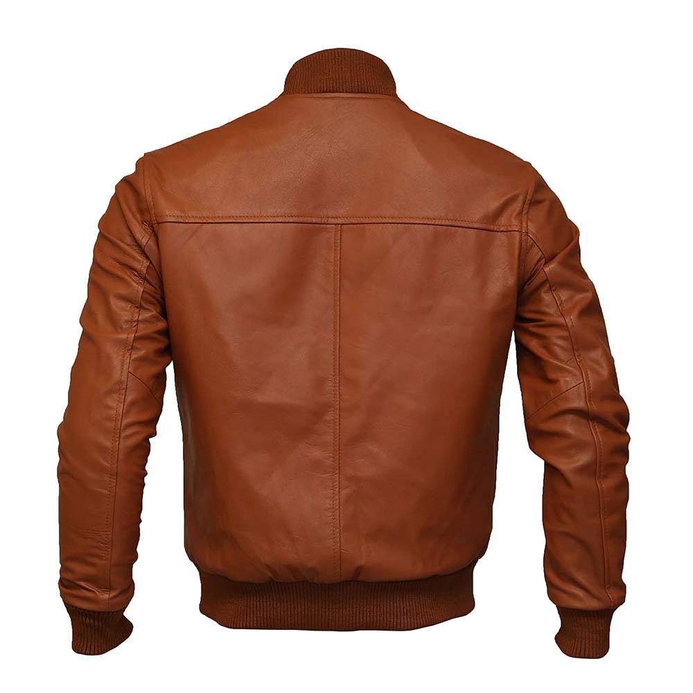 Mens Tan Brown Real Leather Bomber Jackets