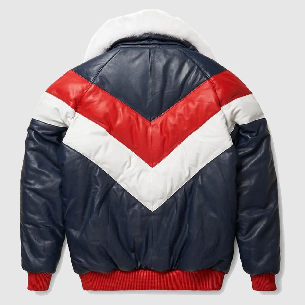 Red and White V Bomber Leather Jacket