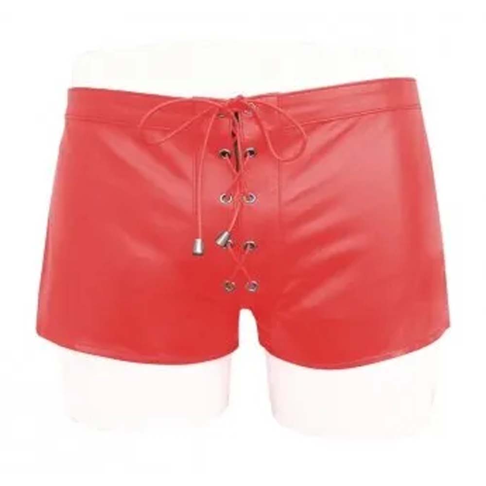 Hot Red Style Leather Shorts for Men