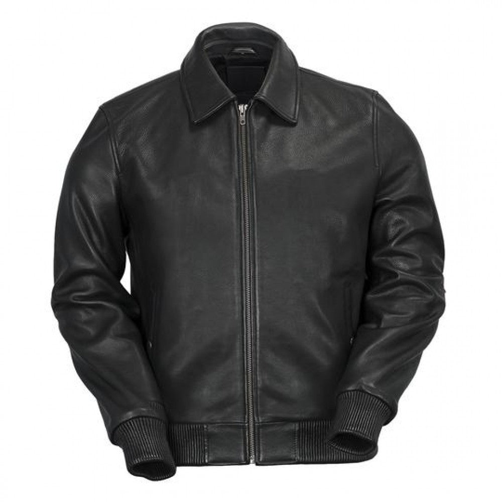 Mens Genuine Black Leather Bomber Jacket