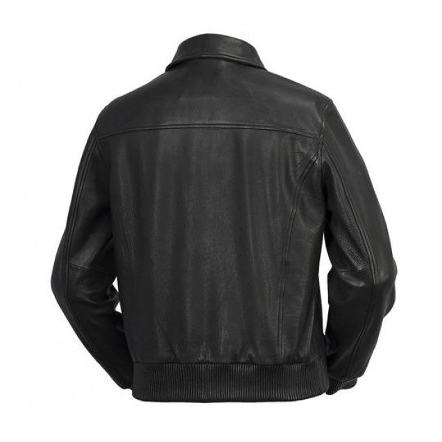 Mens Genuine Black Leather Bomber Jacket