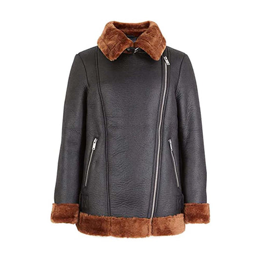 Women B3 Bomber Real Brown fur Shearling Leather Jacket