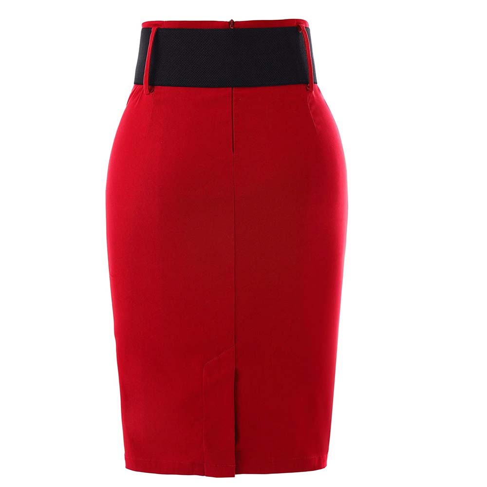 Women Red Leather Skirt With Belt