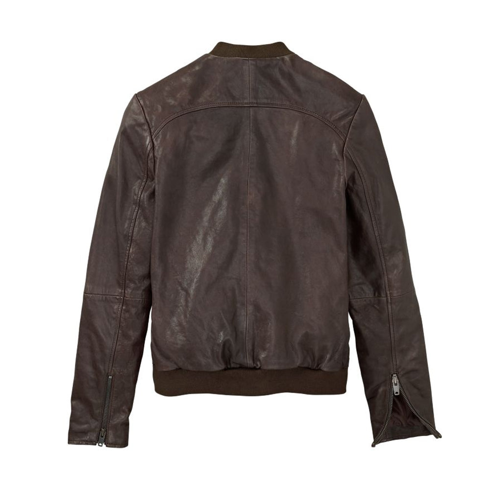 Women's Brown Leather Bomber Jacket