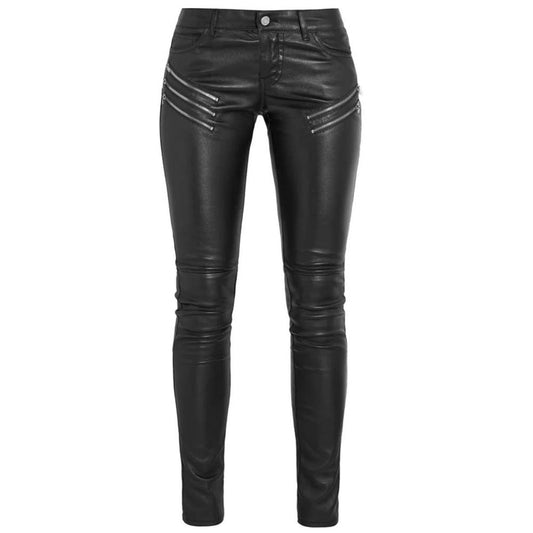 Womens Black Real Leather Pent