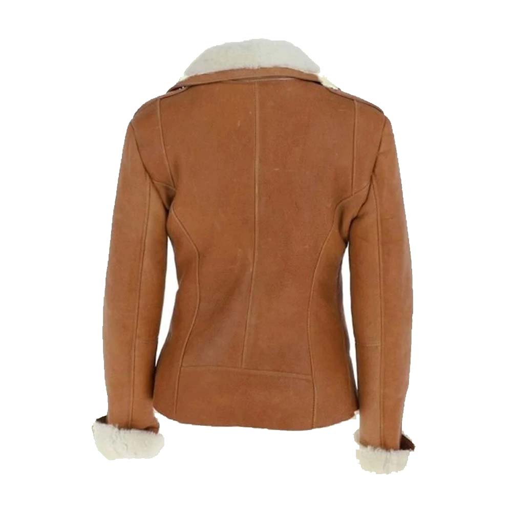 Womens Camel Brown Aviator Leather Jacket
