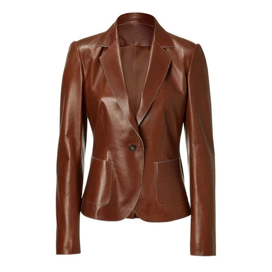 Womens Dark Brown Leather Blazer