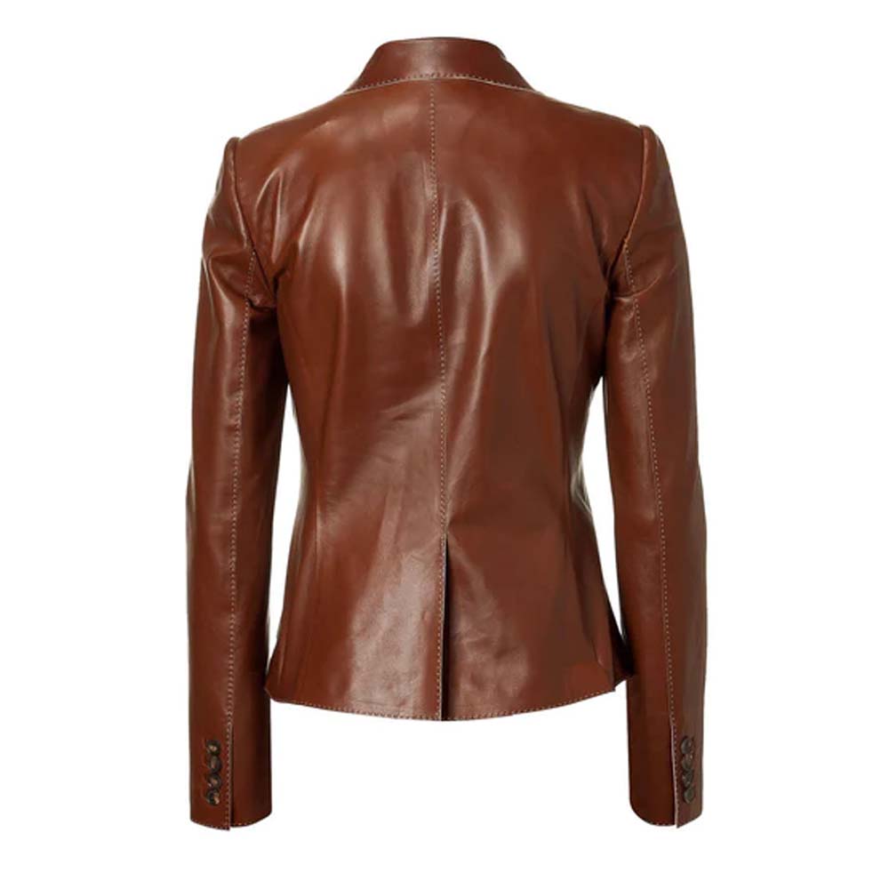Womens Dark Brown Leather Blazer