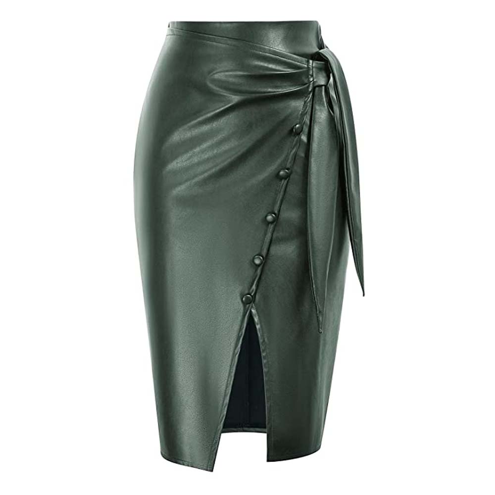 Womens Dark Green Leather Skirt