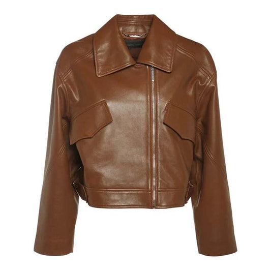 Womens Fashion Leather Jacket in Brown