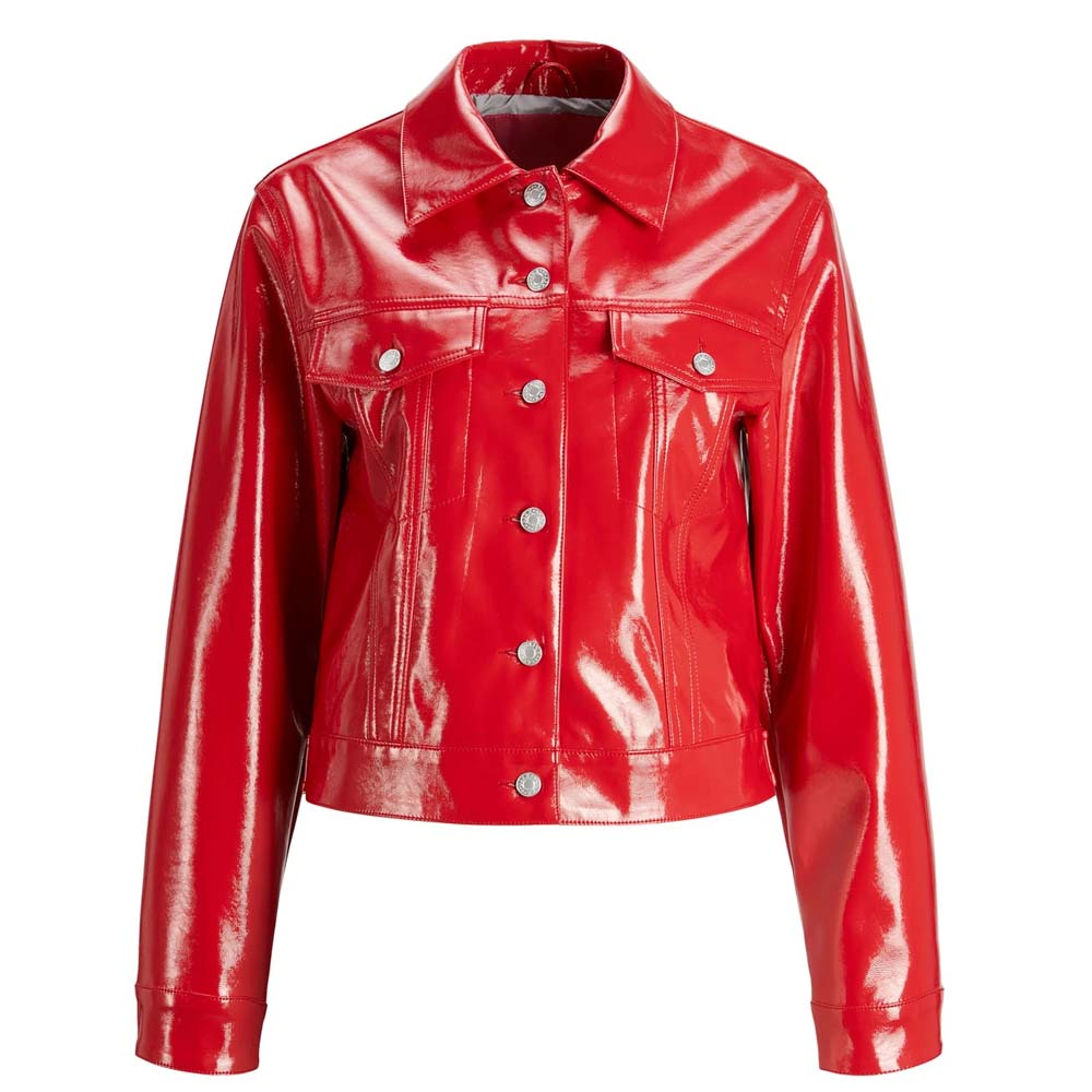 Womens Fashion Leather Shirt in Red