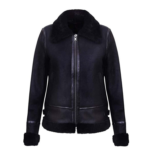Womens Genuine Black Aviator Leather Jacket