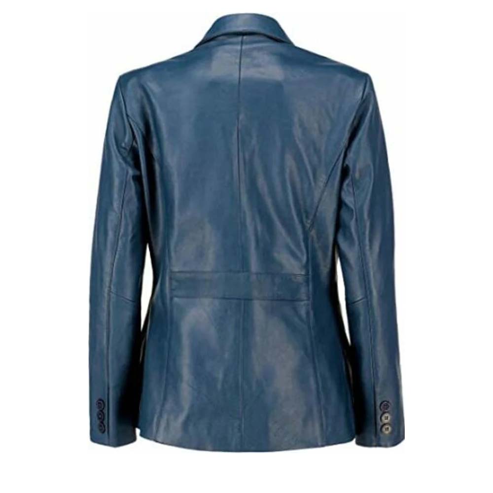 Womens Genuine Blue Leather Blazer