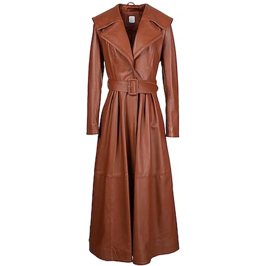Womens Genuine Brown Trench Leather Coat