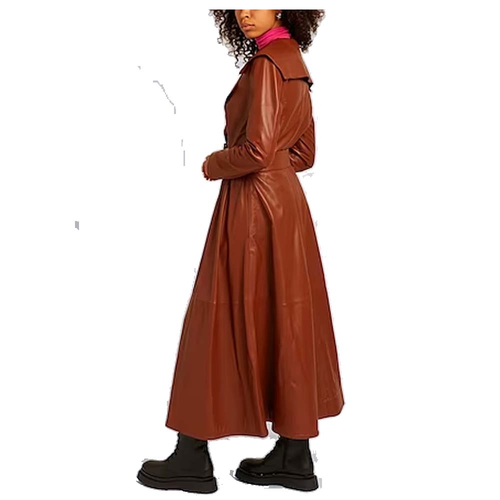 Womens Genuine Brown Trench Leather Coat