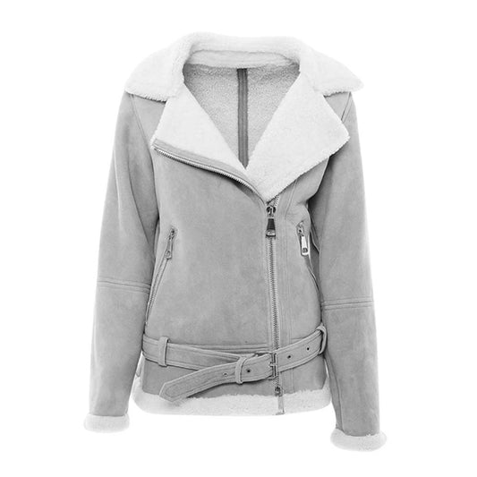 Womens Grey Suede Shearling Leather Jacket