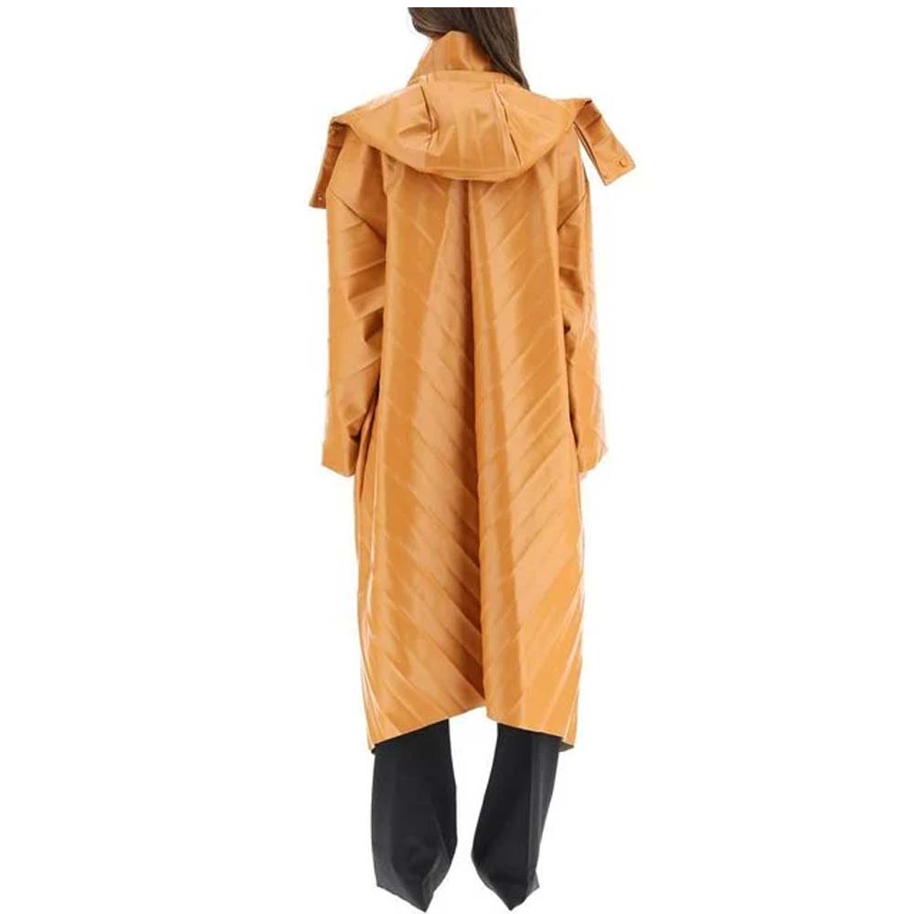 Womens Orange Leather Trench Coat