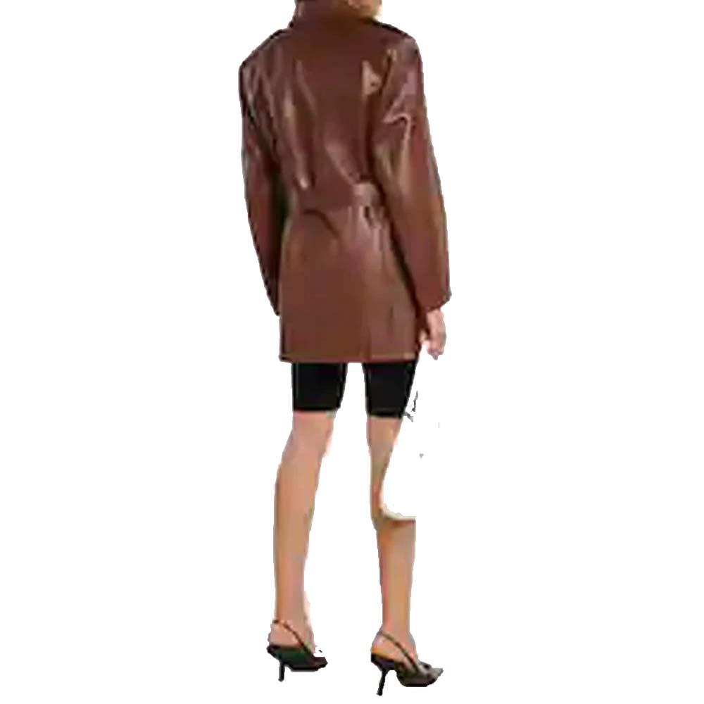Womens Premium Quality Brown Leather Trench Coat