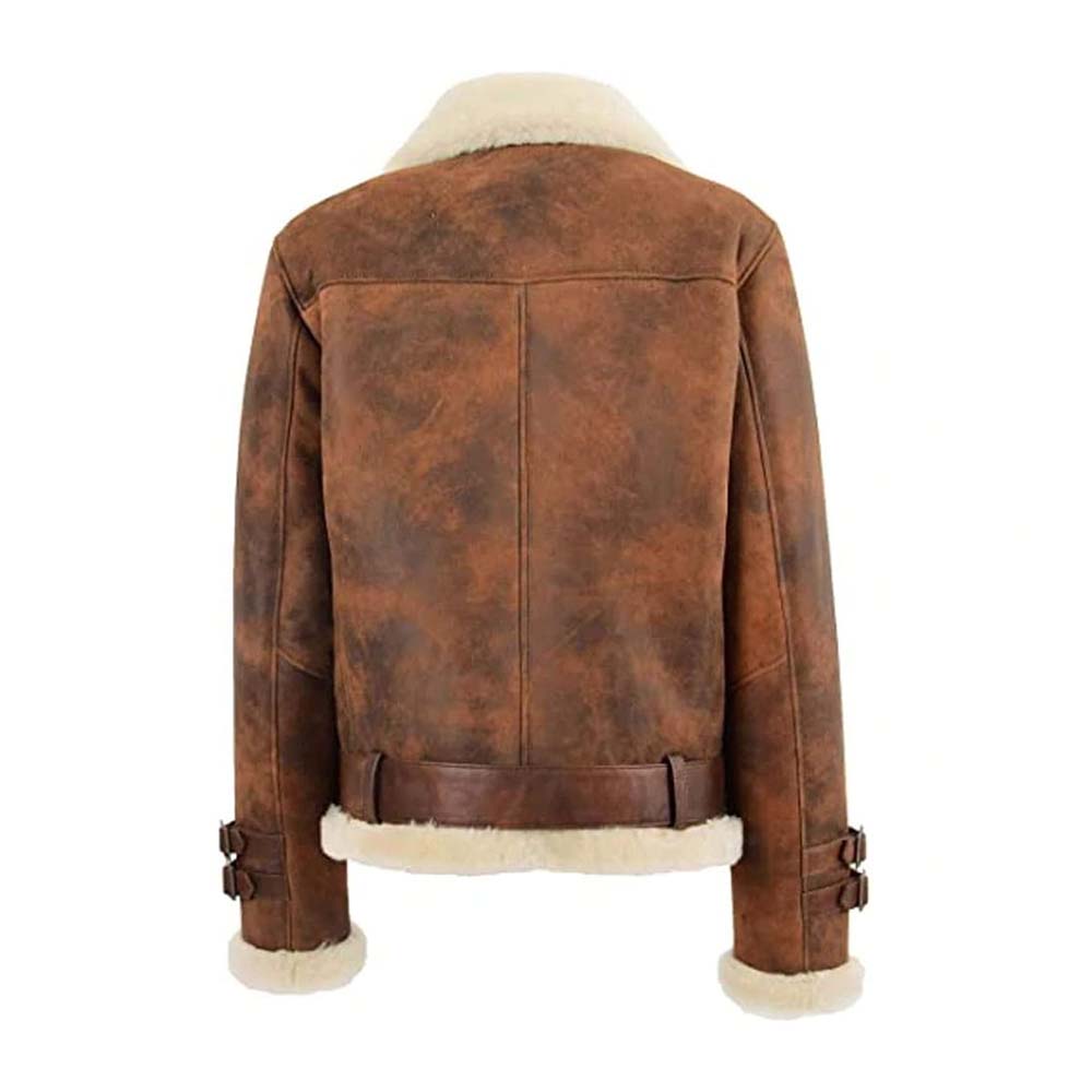 Womens Real Biker Style Leather Jacket Antique Brown