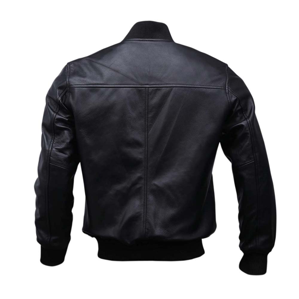 Black Leather Bomber  Jacket For Men