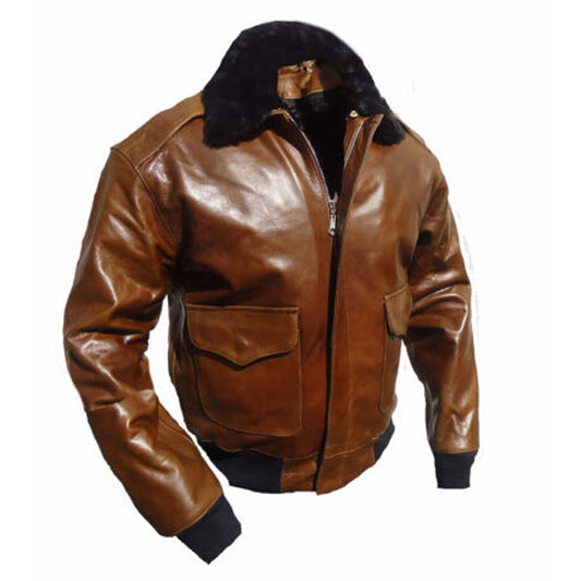 Army Aviator Pilot  Bomber brown Leather Jacket
